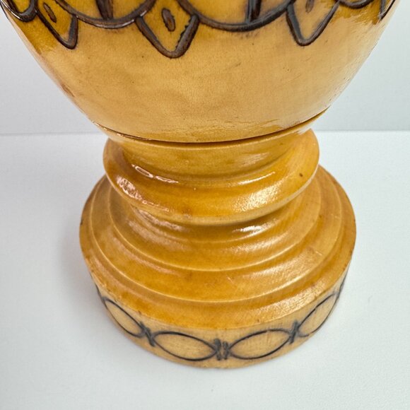Vintage Handmade Carved and Burnt Wood Flower Vase - Picture 4 of 7